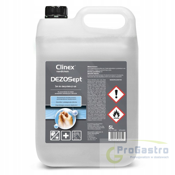 Clinex Dezosept Żel 5l żel do dezynfekcji rąk 70% alkocholu Clinex Dezosept Żel 5l żel do dezynfekcji rąk 70% alkocholu