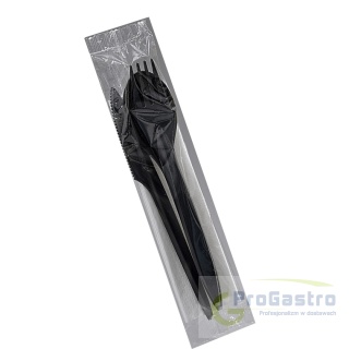 Komplet sztućce łyżka + widelec + nóż + serwetka czarne 50 sztuk