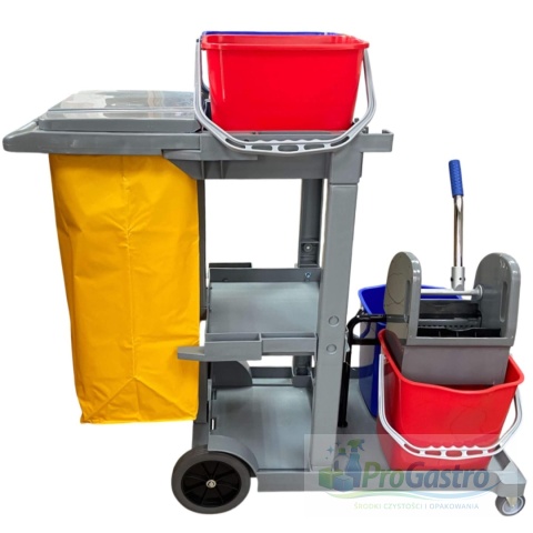 Wózek serwisowy do sprzątania z koszem i wyciskarką z wiadrami 2x25 l