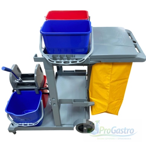 Wózek serwisowy do sprzątania z koszem i wyciskarką z wiadrami 2x25 l